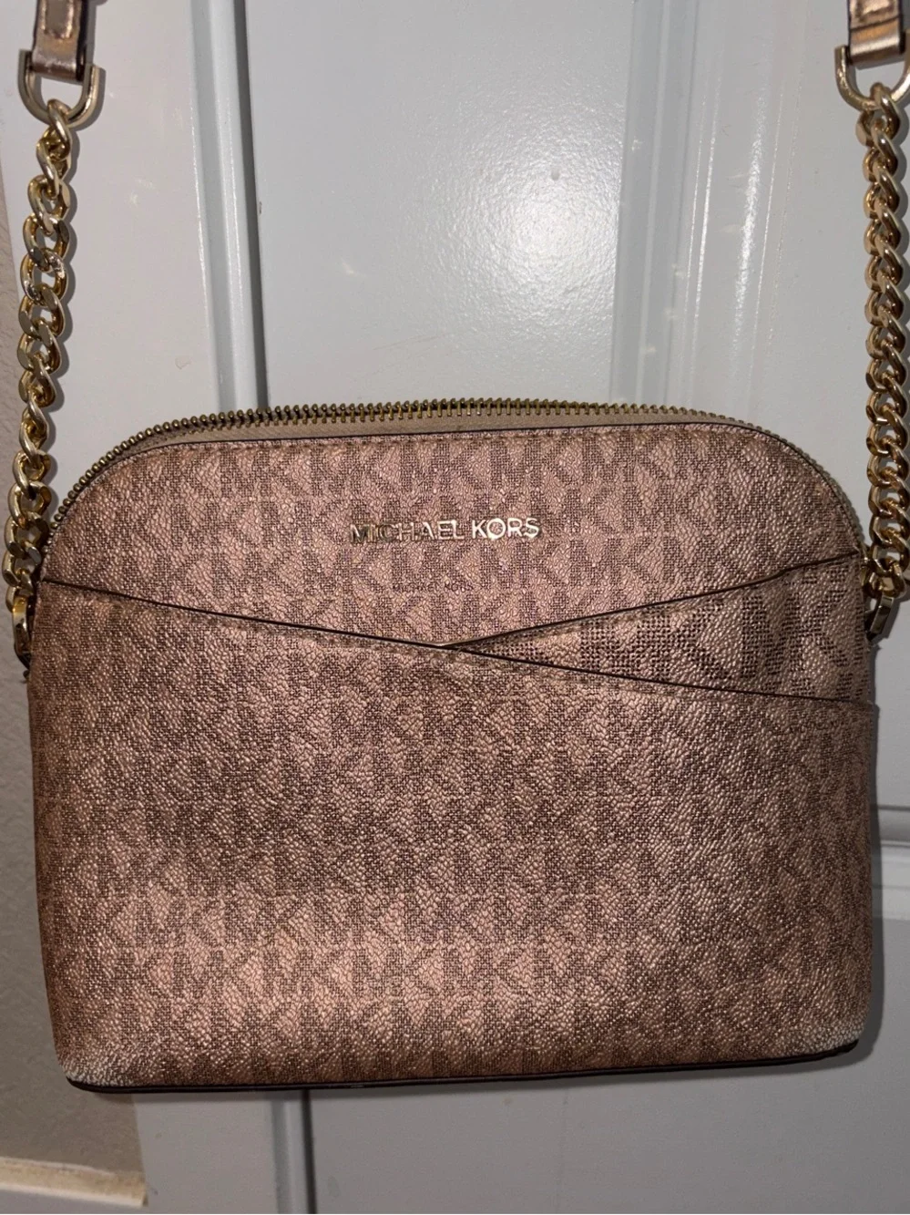 Michael Kors Metallic Rose Gold MK Logo Crossbody